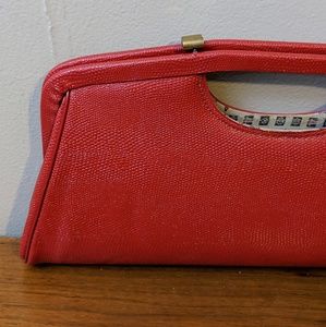 Vintage Bright Red Faux Leather 60s Clutch